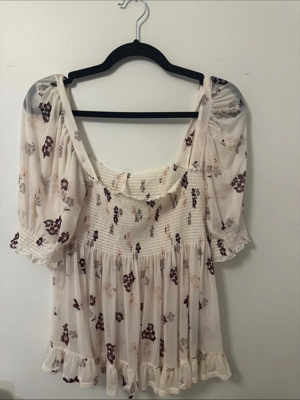 Free People Delta Dawn white Floral Smocked Top Medium